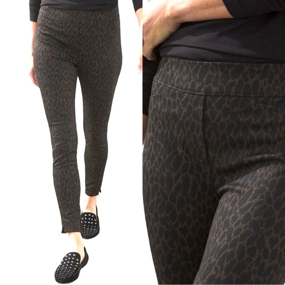 Chico's NWT Black & Brown Ponte Cheetah Tailored Legging Fashion Pant Size 8 - Picture 1 of 16